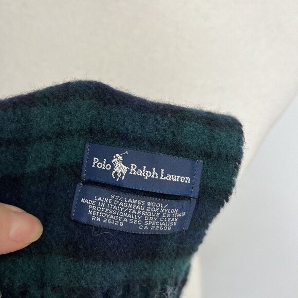 Ralph Lauren Polo Embroidery Logo Lambswool Green Navy Blue Plaid Italy Made - Picture 8 of 9